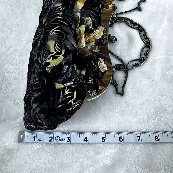 Vintage Velvet Fabric Dark Floral Evening Handbag Corsage Applique Chain Strap - Picture 8 of 9